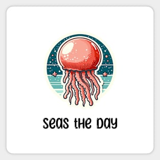 Cannonball Jellyfish Pun Seas the Day Magnet